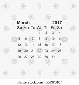 March 2017 Calendar Icon Vector flat design style