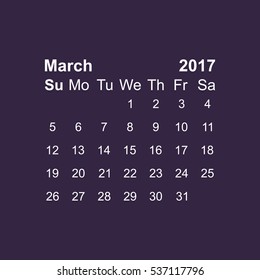 March 2017 Calendar Icon Vector flat design style