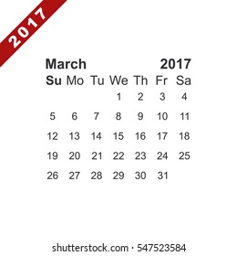 March 2017 Calendar Icon Vector flat design style