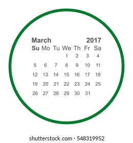 March 2017 Calendar Icon Vector flat design style