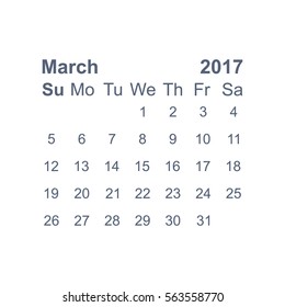 March 2017 Calendar Icon Vector flat design style
