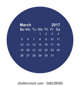 March 2017 Calendar Icon Vector flat design style