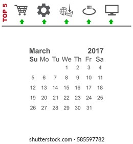 March 2017 Calendar Icon Vector flat design style
