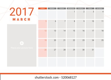 March 2017 calendar with space for picture