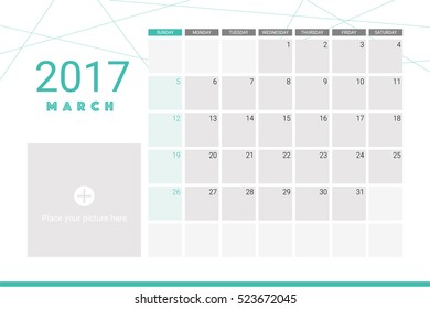 March 2017 calendar with space for your pictures