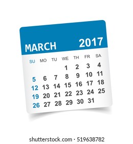 March 2017. Calendar vector illustration