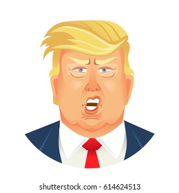 March 2017: Caricature character illustration of president Donald Trump