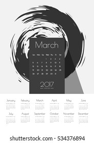 March 2017 creative vector calendar. Can be used as printed or screen images. A4 format.
