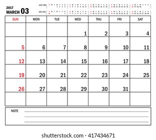 March 2017 -planning calendar / Calendar to schedule monthly - March 2017