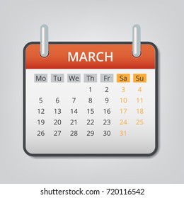 March 2018 calendar concept background. Cartoon illustration of march 2018 calendar vector concept background for web design