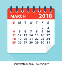 March 2018 Calendar Leaf - Flat Vector Illustration