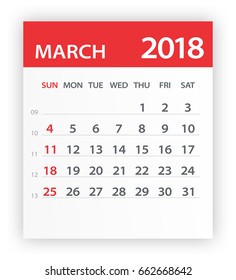March 2018 Calendar Leaf - Vector Illustration