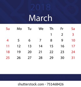 March 2018 calendar popular blue premium for business