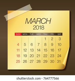 March 2018 calendar vector illustration, simple and clean design.