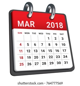 March 2018 calendar vector illustration, simple and clean design.