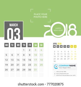 March 2018. Desk Calendar 2018