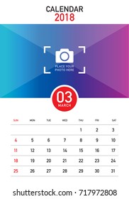 March 2018 desk calendar vector illustration, simple and clean design.