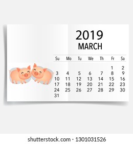 Kalenderseite März 2019. Vektorgrafik.