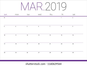 March 2019 desk calendar vector illustration, simple and clean design.
