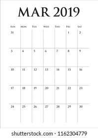 March 2019 desk calendar vector illustration, simple and clean design.