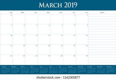March 2019 desk calendar vector illustration, simple and clean design.