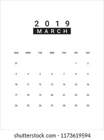 March 2019 desk calendar vector illustration, simple and clean design. 