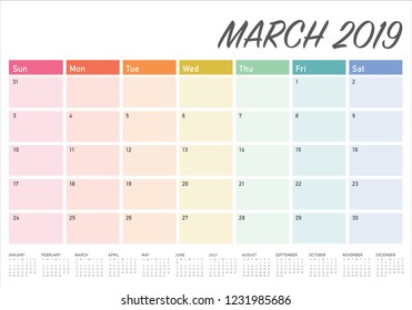March 2019 desk calendar vector illustration, simple and clean design.