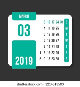 march 2019 month vector calendar