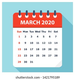 March 2020 - Calendar Icon - Calendar design template - Business vector illustration. 