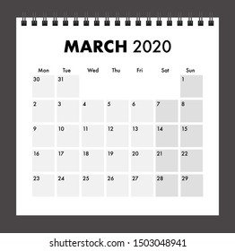 a march 2020 calendar image