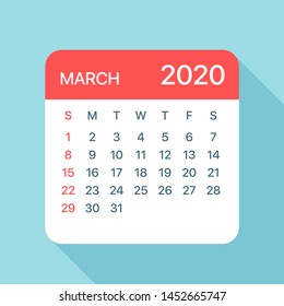 March 2020 Calendar Leaf - Illustration. Vector graphic page