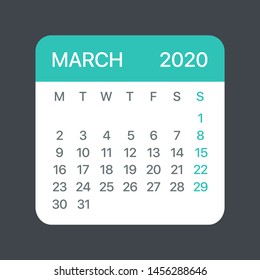 March 2020 Calendar Leaf - Illustration. Vector graphic page