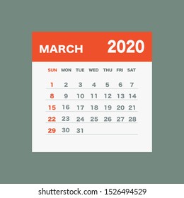 March 2020 Calendar Leaf - Illustration. Vector Graphic Page