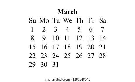 March 2020. Calendar 2020 vector. Simple design minimal 2020 calendar on desktop wallpaper