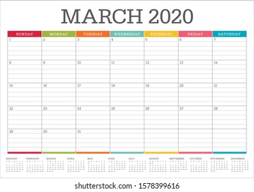 March 2020 desk calendar vector illustration, simple and clean design. 