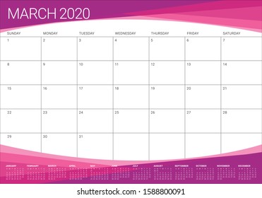 March 2020 desk calendar vector illustration, simple and clean design. 
