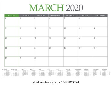 March 2020 desk calendar vector illustration, simple and clean design. 

