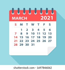 March 2021 Calendar Leaf - Illustration. Vector graphic page