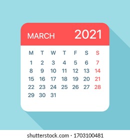March 2021 Calendar Leaf - Illustration. Vector graphic page