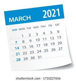 March 2021 Calendar Leaf - Illustration. Vector Graphic Page