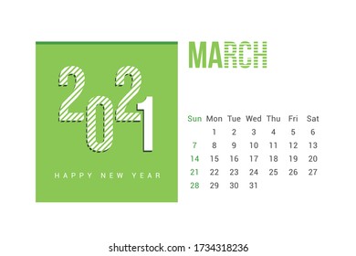 March 2021 Calendar Template Design with white Background. Week starts on Sunday. Calendar 2021 template Design Vector.