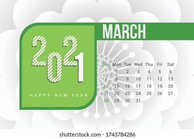 March 2021 Calendar Template Design with white Background. Week starts on Sunday. Calendar 2021 template Design Vector.