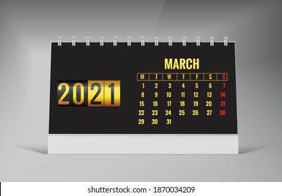 March 2021 Calendar. March 2021 Calendar vector illustration. Wall Desk Calendar Vector Template, Simple Minimal Design. Desk Calendar Single Month Template Design.
