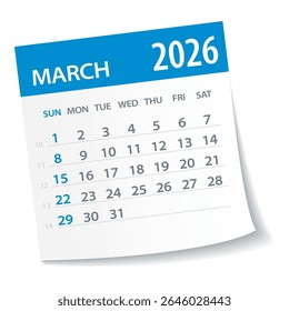 March 2022 Calendar Leaf - Illustration. Vector graphic page