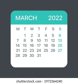 March 2022 Calendar Leaf - Vector template graphic Illustration