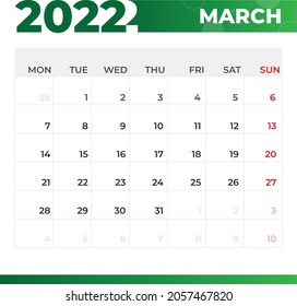 March 2022 calendar template design