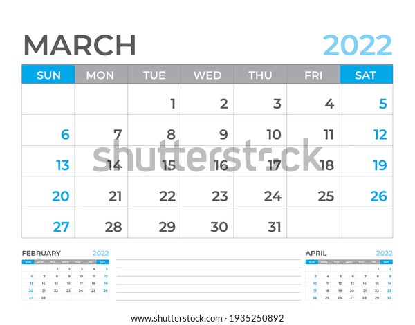 March 2022 Page Calendar 2022 Template Stock Vector (Royalty Free ...