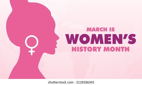 march 2022 is women's history month modern creative banner, sign, design concept, social media post, template with female women illustration and pink abstract background