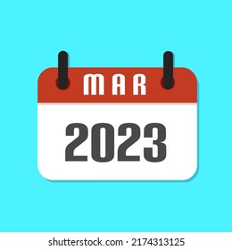MÄRZ 2023 Kalendersymbol Vektorgrafik. Flache Illustration, minimales Design. Nutzung für Web-, App- und Mobile Element- und Entwicklungskonzept.