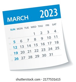 March 2023 Calendar Leaf - Illustration. Vector graphic page